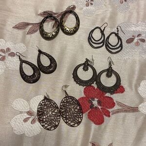 Women’s Bohemian Black Metal Drop Earrings - Set of 5